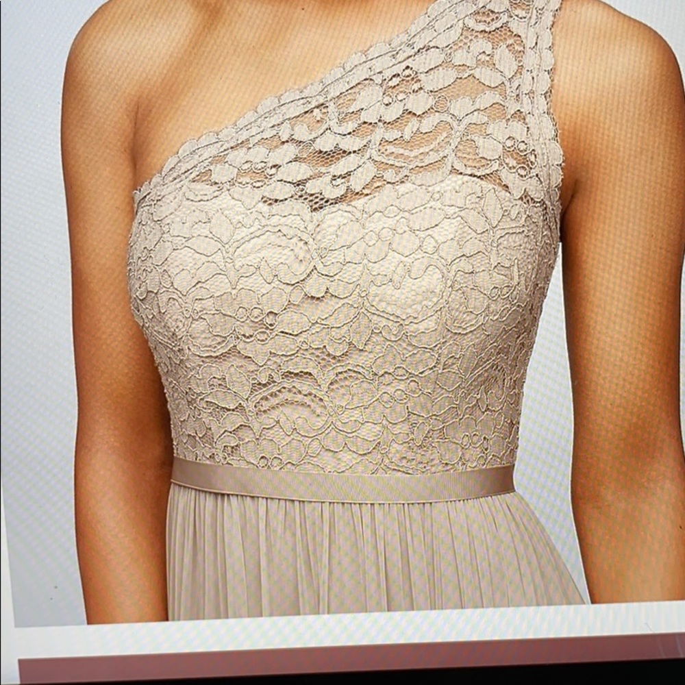 David’s Bridal one shoulder corded lace dress